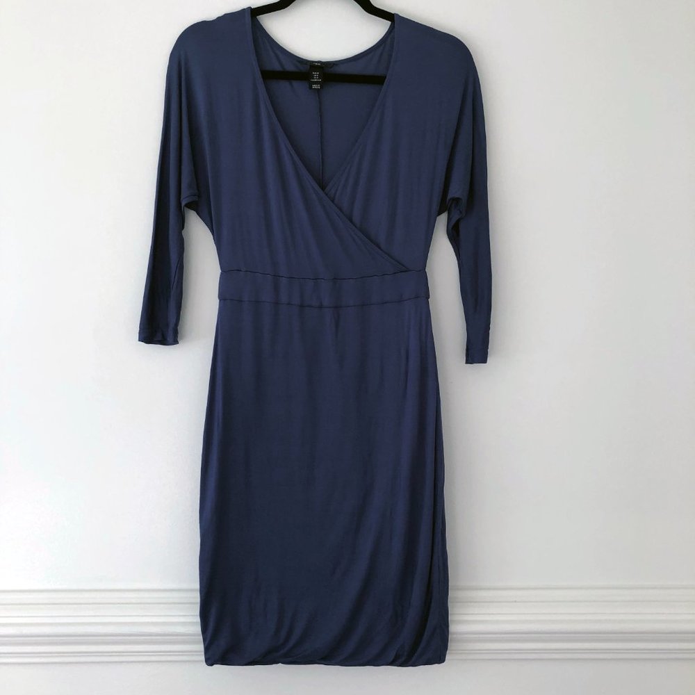 H&M Stormy Blue Wrap-Front Bodycon Dress | 3/4 Sleeve | Size 6 - Picture 4 of 8